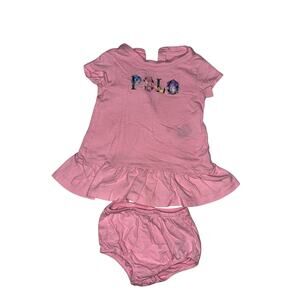 Polo Ralph Lauren Baby Girl Pink Logo Dress with Bloomers - Size 3M